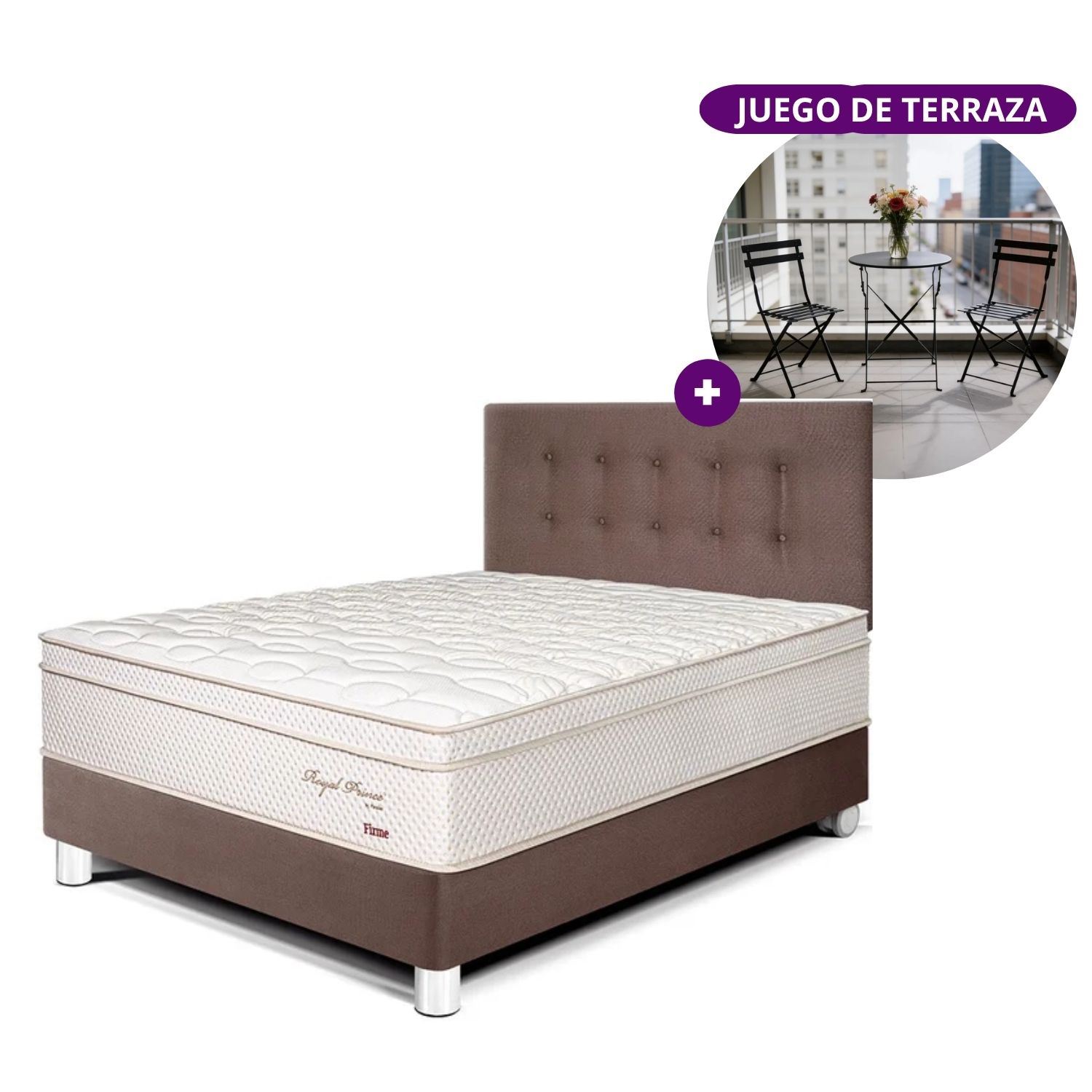 Juego de Dormitorio Paraiso Royal Prince 2PLZ Chocolate + Set para Terraza Merci Hogar 3 Piezas